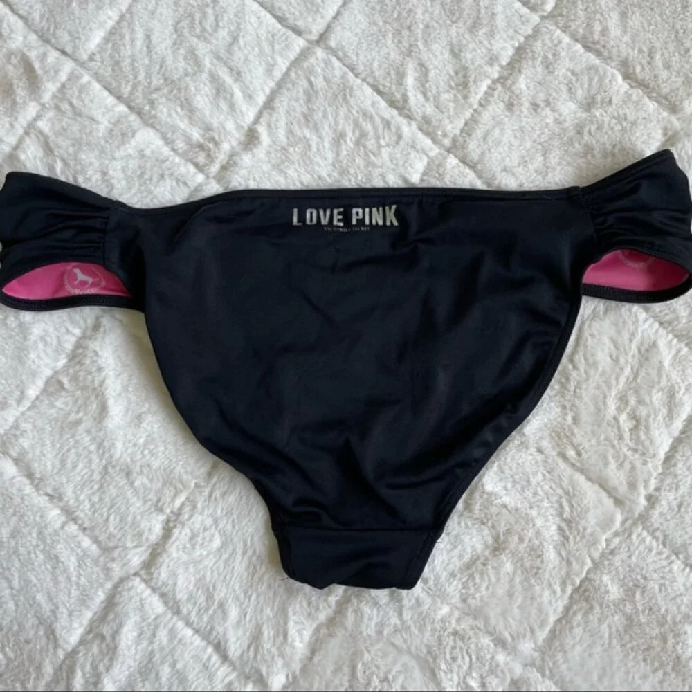 Victoria's Secret PINK | Knockout Ruche Black Bikini Bottoms | Size Medium